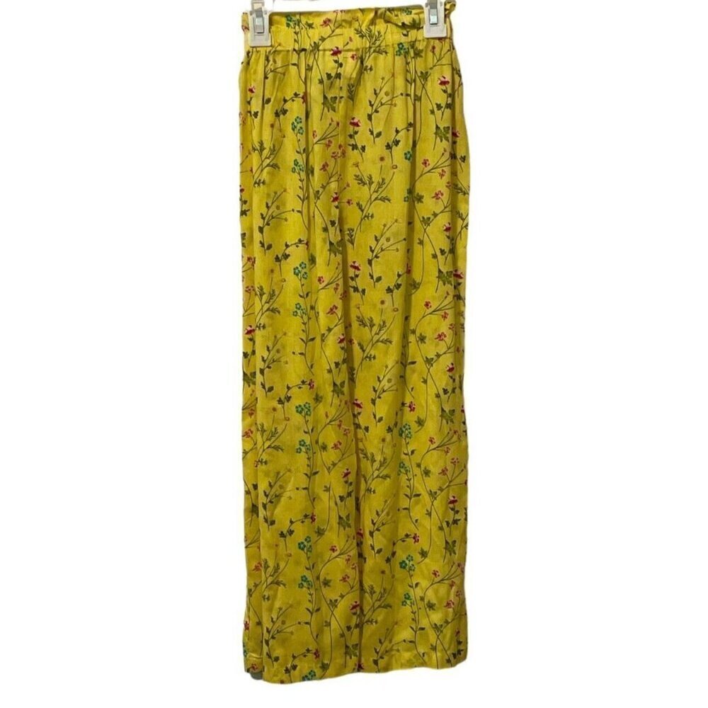 Rare Edition Girls Straight Leg Pants Size 12 Yellow Floral Print Tie Elastic - Picture 2 of 11
